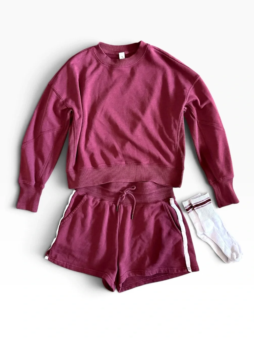 Yogalicious Burgundy Set Sweatshirt Shorts Socks XS